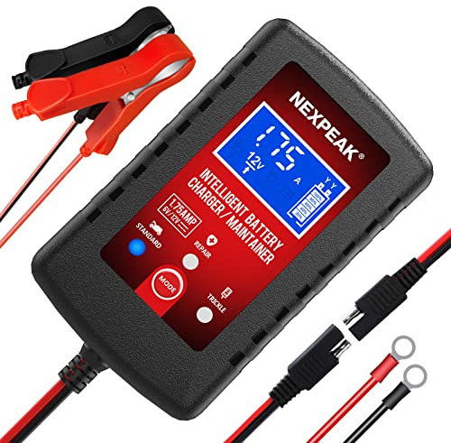 Caricabatteria Auto, NEXPEAK 6V/12V 1.75A Completamente Automatico Caricabatterie/manutentore con modalità di Recupero della Batteria per Auto, Moto, ATV, Camper, Powersports, Barca e Altro Ancora