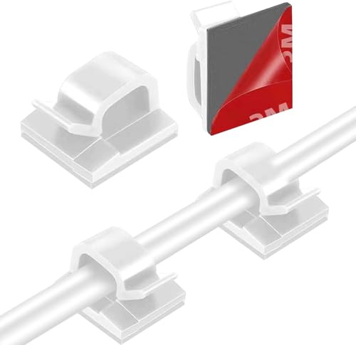 YIOVVOM Ethernet Adhesive Cable Clips - 100 Pieces White, 8mm, Cat5/6/7/8, RJ45, Telephone Line, Flat Cable, Cord Holder