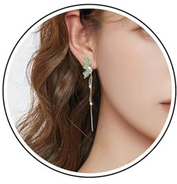Wendalern Pendientes de Mariposa con Borlas Bohemias, Alas de Cristal Verde con Curva de Circonita Cúbica - Joyería para Mujeres y Niñas