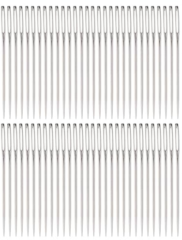 sourcing map 60Pcs Large Eye Needles 1.65 Stitching Needle Hand Sewing Embroidery Needle Stainless Steel for Leather Cross Stitch
