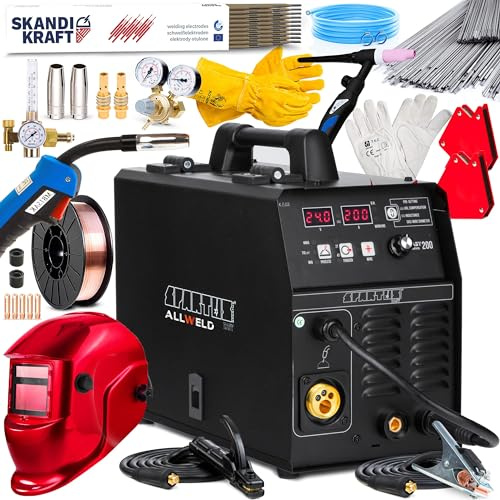 EasyMIG 200 Sinergia - Soldador de hilo sin gas y con gas 200 A - Soldador inverter IGBT multiproceso: MIG MAG, TIG (Lift), MMA y Soldadura con estaño - Set Professional
