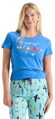 Little Blue House Women's Short Sleeve Tee Pyjama Top, The Tweetest Things, Medium