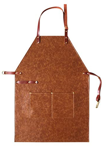 jojobasec Arbeitsschürze aus Leder mit Taschen für Männer und Frauen, robuste Grillschürze, Wie abgebildet, 78 cm