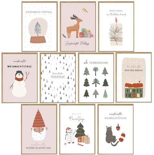 BIROYAL Weihnachtskarten mit Umschlag Set 10 Stück - A6 Klappkarten Weihnachten - Karte Weihnachten - Christmas Card - Klappkarten Weihnachtsgrußkarten für Familie, Freunde