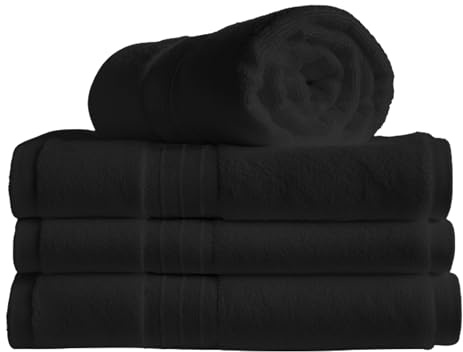 Egyptian Cotton Large Towels Bath Sheet Highly Absorbent Cotton Towel Set - 4 Pack Extra Soft Large Bath Towel White - Quick Dry Bath Sheets - 450 GSM Washable Towels, 70X140 cm (4Pack, Black)