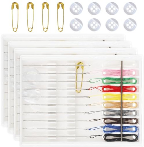 Molain 4 Boxen Quick Fix Nähset, Reise-Nähset In Verschiedenen Farben, Mini-Nähset Nähkasten Mit Stecknadelknopf Vorgefädelte Nadeln Zum Nähen Von Hand Kleines Nadel- Und Fadenset