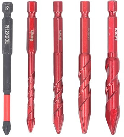 5-teiliges Exzenter-Spiralbohrer-Set, Steinbohrer, Betonbohrer, 6, 8, 10, 12 Mm, 1/4 Zoll Sechskantschaft für Fliesen, Ziegel, Kunststoff, Zement, Holz