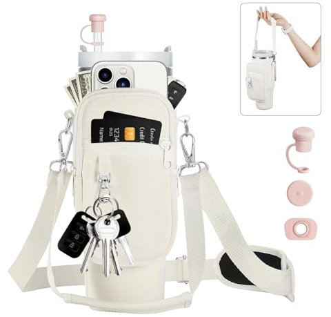 Yamobi Bolsa de transporte para botellas de agua con bolsillo para teléfono Stanley Cup Bag 40/30 oz.Bolsa portabotellas de agua con 3 topes para accesorios Stanley, accesorios Stanley Cup