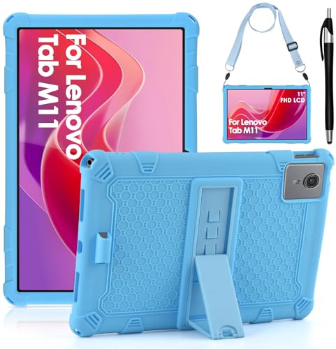 KATUMO Kinder Silikon Hülle für Lenovo Tab M11 (11 Zoll) 2024 Tablet TB330FU/331FC Schutzhülle mit Schultergurt und Stylus Pen Kinderfreundliche Bunt Cover Case für Lenovo Tablet Tab M11