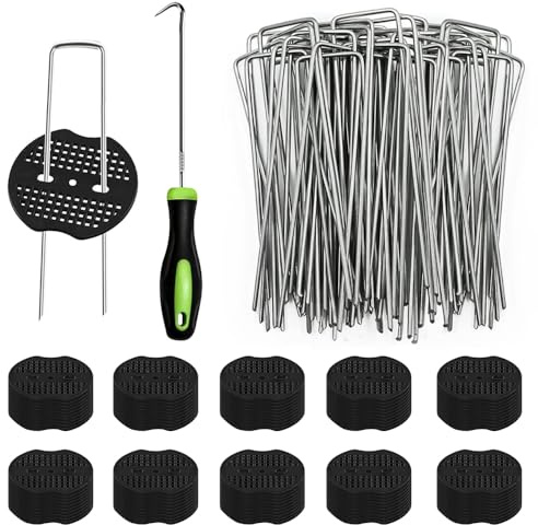 HuaMuDM Unkrautvlies Haken,Erdanker 100 Stück+100 Stück Unterlegscheiben | Anti Rost Verzinkte Bodenanker,Unkrautvlies Erdanke,Erdanker für Unkrautvlies,Für Gärten,Mulch Und Kunstrasen,Camping,Reisen