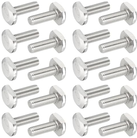 PATIKIL M8 x 25 mm T Slot Bolts, 20 Pcs 304 Stainless Steel Drop-in Bolt T Shape Stud Sliding Screw Metric Thread Hammer Head Bolt for T Track, Silver
