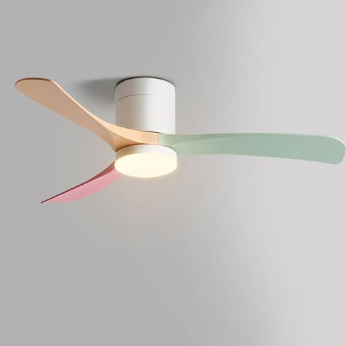 Ventilador de Techo Creativo de 46 Pulgadas con Luces, Control Remoto e Interruptor de Pared, Ventilador de Techo silencioso, aspas ABS de Colores para habitación, Dormitorio, Sala