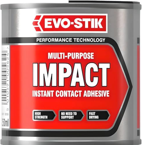 Evo-Stik Fast Drying Strong Hold Impact Adhesive Contact Glue 250ml Tin, High Strength Bond for Wood, Metal, Rubber, Leather, and Plastics – Solvent-Based, Pack of 1