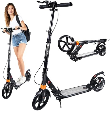 JX FITNESS Scooter for Adults 3-Level Height Adjustable Foldable Kick Scooter with Double Brakes and Support Foot