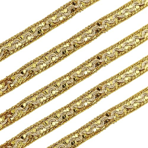 Hayaww Golden Spitzenband Braid Lace Trim Gewebtes Gold Paillettenband Metallgeflecht Borte Gold Pailletten Spitzenband Verziert Borte Für Weihnachten Dekoration Hochzeit Kleidung Handwerk Nähen (A)