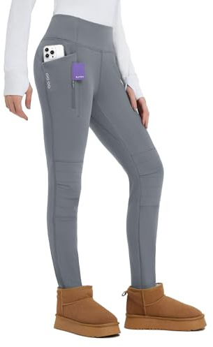 baleaf Thick Leggings for Women Waterproof Snow Pants Winter Fleece Lined Leggings Ski Cold Weather Pants with Zip Pockets Dark Gray L