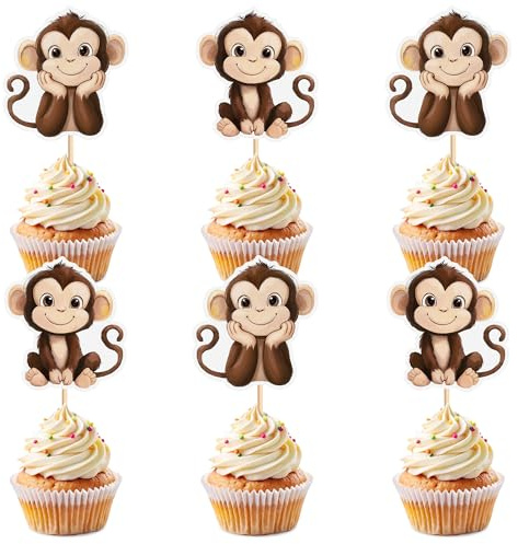 Blumomon Cupcake-Aufsätze mit Affen-Motiv, Motiv: Wald, Tier, Cupcake-Dekoration, Picks – Dschungel-Safari-Kuchendekorationen für Affen-Thema, Babyparty, Kinder, Jungen, Mädchen