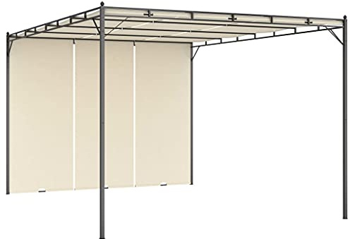 Qnhdfrt Gartenpavillon mit Seitenvorhang 4x3x2,25 m Creme Robuster Grillpavillon aus Stahl und Polyester mit Schiebedach und Sonnenschutz für Outdoor-Partys Camping und Garten