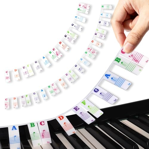 Piano Notes Overlay 61 Keyboard Strip, Azymi Removable Piano Key Labels 61 Key for Beginner, Multi-Color Large Letters Silicone Music Guide for Kids Lean to Play