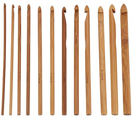 OVAQUIXI Set da 20 Aghi per Uncinetto con Manico in bambù, Comodo Set di Strumenti per Cucire per Principianti Ed Esperti di Uncinetto