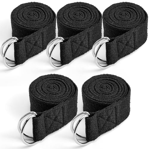 EOGRFW 5 Stück Yogagurt, Yoga Strap, Schwarz, 1,8 M, Mit D Schnalle | YogaGurt Aus Baumwolle, Yoga-Band Yogariemen für Dehnen and Fitness, für Anfänger and Fortgeschrittene
