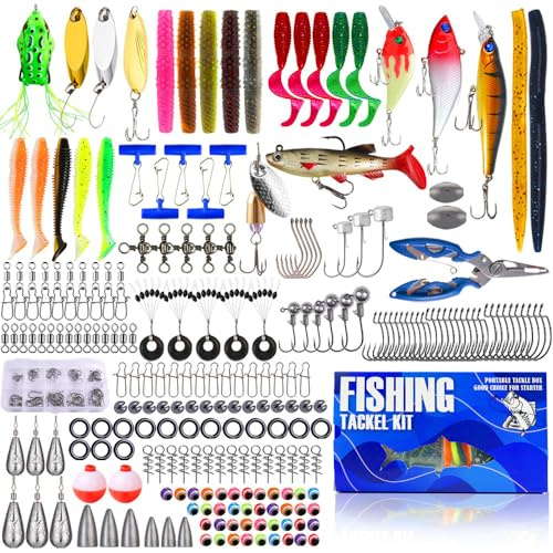 NEWFUN Señuelos Pesca,Set de Cebos Artificiales Caja de Aparejos de Pesca para Lucio, Perca, Trucha, Set de Accesorios de Pesca Marítima para Agua Salada y Dulce
