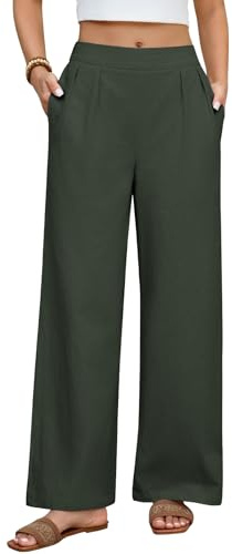 heekpek Pantaloni Cotone Donna Estivi Leggeri Larghi Comodi Larghi Pantaloni Vita Alta Pantalone Casual con Tasche, Verde, M
