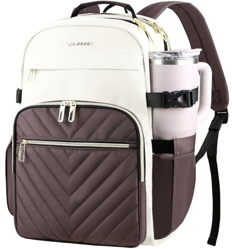 VANKEAN Sac à dos pour ordinateur portable de 17,3 pouces pour homme femme | sac à dos tendance, sac à dos imperméable, sac de voyage élégant, sac de voyage décontracté pour université,Beige-café