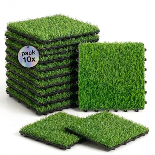 ActivoTex Golvbeläggning för balkong, väderbeständig, balkongkakel plast 30 x 30 cm, balkong golvbeläggning, utomhus, väderbeständig, 10-pack konstgjorda gräsplattor