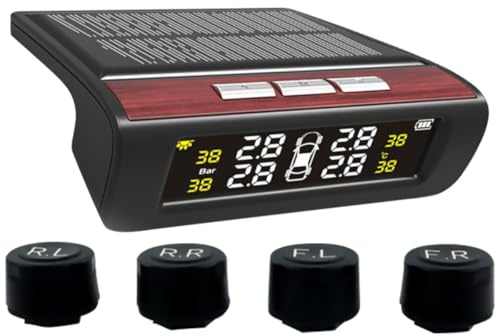 NULYLU Rilevatore di Pressione Pneumatici per Auto Intelligente Schermo Fstn ad Alta Definizione, Monitoraggio Solare e Usb, Dispositivo Esterno per Controllo Pressione Gomme in Tempo
