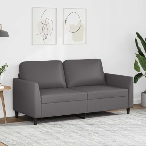 Keeushr 2-Sitzer-Sofa Grau 140 cm Kunstleder mit robustem Metallgestell und bequemer Polsterung – Ledercouch 2-Sitzer für Wohnzimmer und Büro
