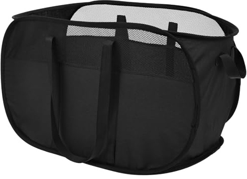 JETHMA 75L Large Foldable Laundry Basket, Breathable Mesh Clothes Hamper with Shoulder Straps, Heavy Duty Fabric Collapsible Washing Bin for Stairs, Dorm & Travel(Black)