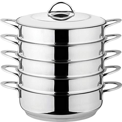 rukauf 26cm Vaporizador/Cocina al Vapor/Cocedor de manty con Tapa – Todo de Acero Inoxidable Mantowarka Mantovarka