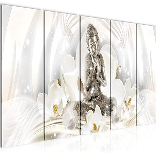 Runa Art Wandbild XXL Buddha Feng Shui Wohnzimmer Schlafzimmer 200 x 80 cm Beige 5 Teilig - Made in Germany - 016455b