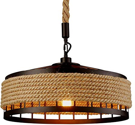 COCOL Ljuskrona taklampa pendellampa, retro industriell hamparep ljuskrona pendellampa metallrep pendellampa vardagsrum matsal bar balkong/ej inkluderade glödlampor (färg: K)