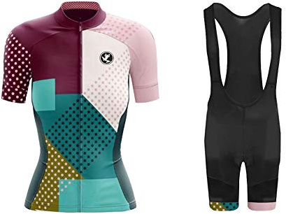 UGLY FROG Radtrikot Damen Kurzarm Fahrradbekleidung Set Outdoor Sports Radfahren Jersey + Radfahren Latzhose Strap Shorts im Sommer