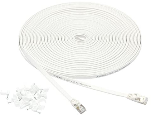 Amazon Basics flaches RJ45 Cat-7 Gigabit Ethernet Patch Internetkabel, 15.2 m, Weiß, Drucker