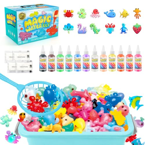Set di Gel Aqua MOMSIV, Giocattolo Magico DIY 3D in Idrogel Regalo da 4 5 6 7 Anni per Ragazze, Kit Creativo Magic Water Elf con 12 Colori & 12 Forme per Bambini