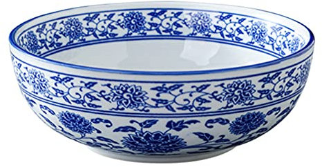 YARNOW Blue and White Porcelain Bowl, 20 cm, Ceramic Noodle Bowl for Home Use, Ideal for Soup, Rice, Salad, and More