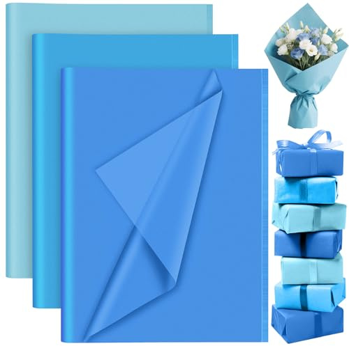 PLULON 60 ark ljusblå silkespapper bulk, presentpappersark för förpackning av födelsedagspresentpapper, födelsedag, bröllop, semesterpapper, blomma