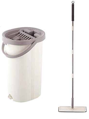 Trapeador Squeeze Trapeador Plano con Cubo Cubo mágico de autolimpieza para Lavar Pisos Sistema de Limpieza de Pisos con trapeador para escurrir Manos Libres (Color : Khaki)