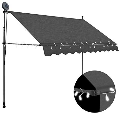 Bopdu Manual Retractable Awning, Garden Awnings, Telescopic Canopy, Balcony Sunshade, Clamp Awning, Support Canopy, Sun Canopy, with LED, for Garden House Window Door, 250 cm Anthracite
