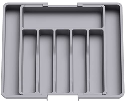Lifewit Cutlery Drawer Organiser Large, Extendable Cutlery Tray,8 Compartment, Kitchen Drawer Organiser Utensil Spoons Forks Knives, Grey