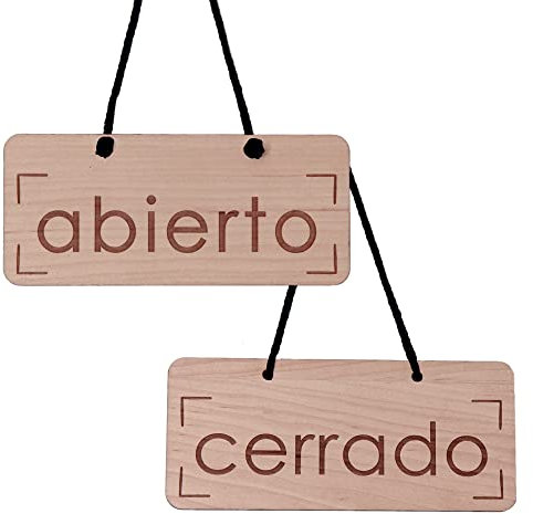 Smile BB- Cartel Abierto Cerrado para Tiendas, Negocios, en Madera, Fabricado en España