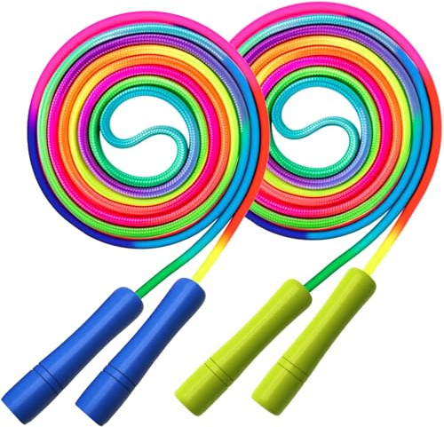 Homello Verstellbare Springseil für Kinder, 260cm Springen Seil mit Holzgriff und Regenbogen-Springseil, ideal für Fitness Training/Spiel/Fett Brennen Übung
