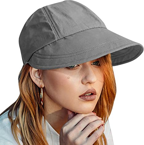 Voiakiu Femme Capeline de Plage Pliable Chapeau de à Large Bord UPF 50+ Chapeau Protection Solaire Cap Visor Anti-UV Bob Coton Été Visière Casquette Respirant avec Corde de Coupe-Vent