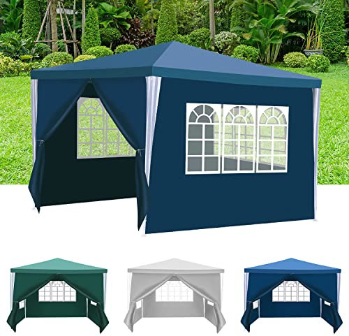 Yakimz 3x3M pavillon Wasserdicht Gartenpavillon Stabil Winterfest Partyzelt mit 4 Seitenteilen und Fenstern, Gartenpavillon Sonnenschutz Festzelt für Party, Marktstand, Festival, Blau