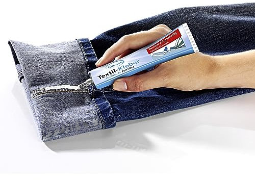 Clarsen® Textilkleber 50 ml waschmaschinenfest, transparente Stoffkleber extra stark, Kleben statt Nähen, Kleber wasserfest, Perfekt für Hosen/Jeans, Shirts, Leder & mehr, Einfache Anwendung