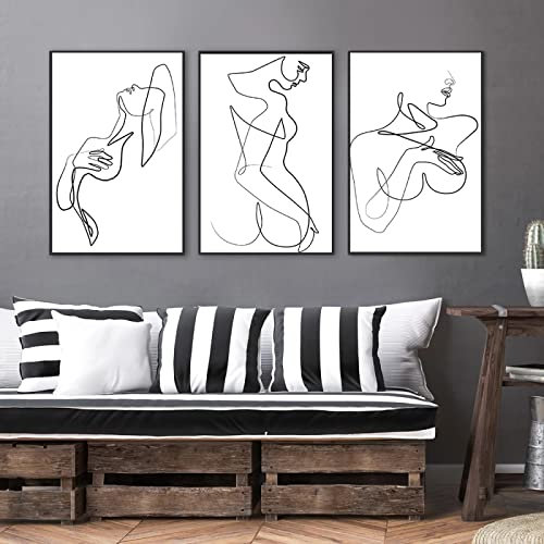 BROLEO Sexy Lady Body Line Art Gemälde Nackte nackte Frau Leinwand Poster Abstrakt One Line Drawing Print Moderne Wandbilder Home Decor/Kein Rahmen-30x40cmx3P
