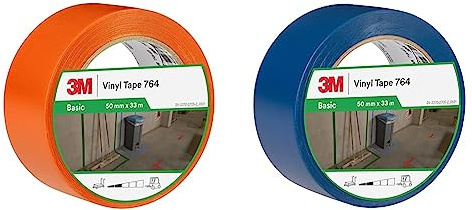 3M Ruban adhésif vinyle 764 usage général, orange, 50 mm x 33 m & Ruban adhésif vinyle 764 usage général, bleu, 50 mm x 33 m